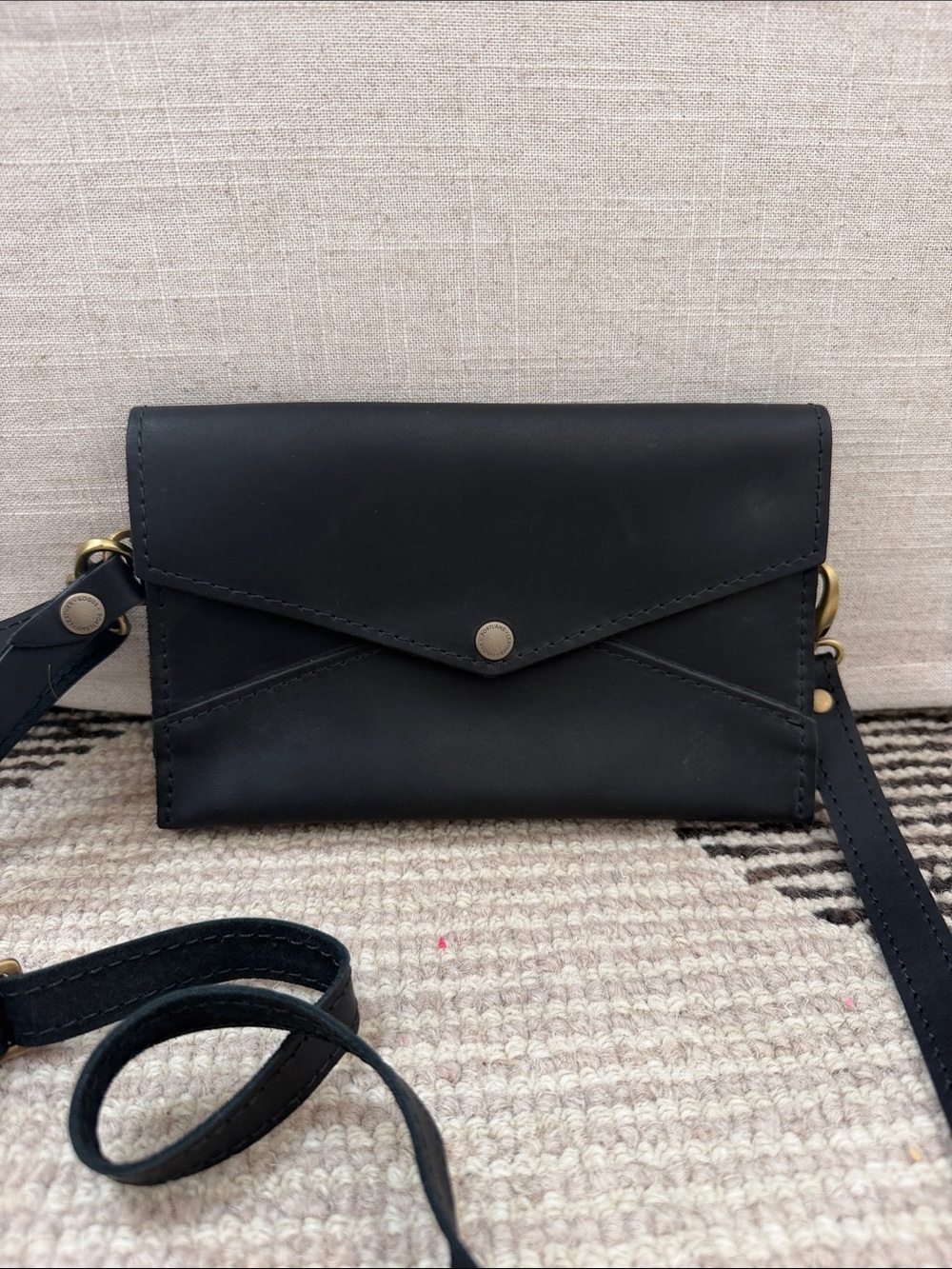 Minimalist 100% leather black Envelope Crossbody Wallet - Portland leather goods